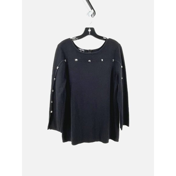 NIC+ZOE Sweaters - Nic + Zoe Women's Petite Black Long Sleeve Rhinestones Zip Knit Sweater Size PL